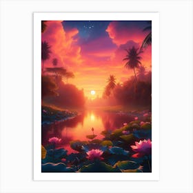 Beautiful Lotus Lake Landscape 11 Art Print