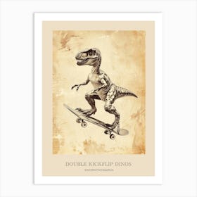 Sinornithosaurus Vintage Dinosaur Poster Art Print