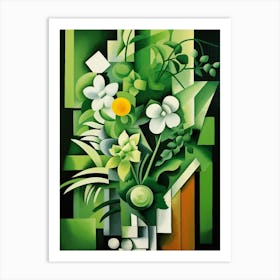 Green Cubist Reverie Art Print