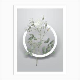 Vintage White Rose of Rosenberg Minimalist Flower Geometric Circle on Soft Gray n.0470 Art Print