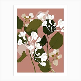 White Flowers On A Pink Background Art Print