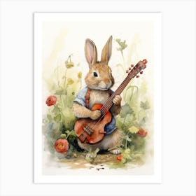 Bunny Playing Music Rabbit Prints Watercolour 3 Art Print