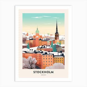 Vintage Winter Travel Poster Stockholm Sweden 2 Art Print