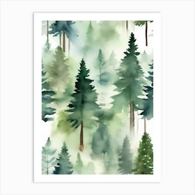 Appalachian Mountains of Misty Pines Watercolor Print of Evergreen Forest..144 Art Print