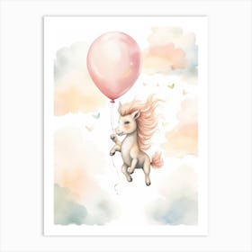 Baby Unicorn Flying With Ballons, Watercolour Nursery Art 3 Art Print