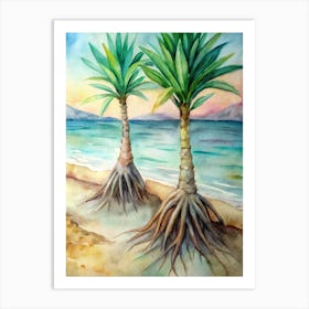 Two Palm Trees On The Beach Art Print