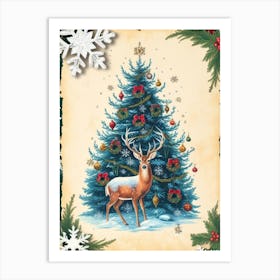 William Morris Christmas Tree With Deer Art Print