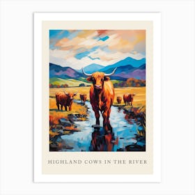 Highland Cows In The River 2 Art Print