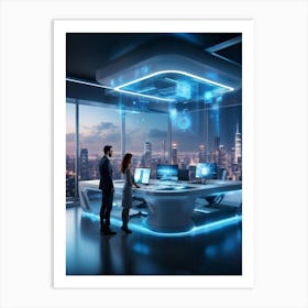 A Futuristic Tech Support Management Office Utilizing Ai And Cloud Solutions Holographic Projection (2) Art Print