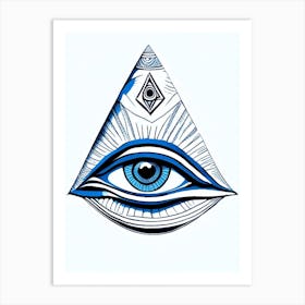 Eye Of Horus Symbol Blue And White Line Drawing Art Print