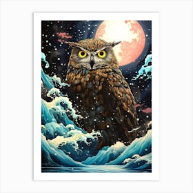 Owl In The Ocean 1 Art Print