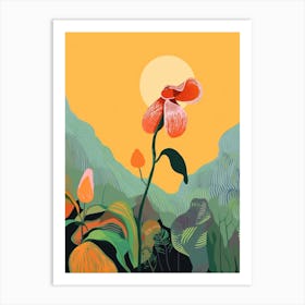 Boho Wildflower Painting Yellow Ladys Slipper 1 Art Print