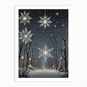 Large Snowflakes In The Forest Art Print