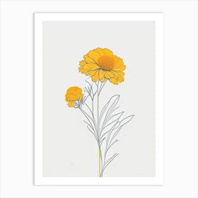 Marigold Floral Minimal Line Drawing 2 Flower Art Print