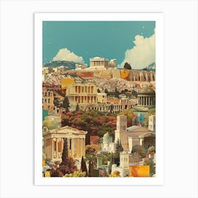 Athens   Retro Collage Style 1 Art Print