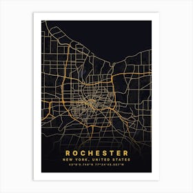 Rochester New York USA Black And Gold Map Art Print