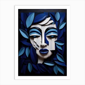 Woman In Blue Leaves Art Print