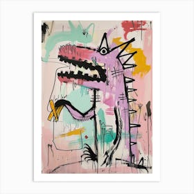 Dinosaur Eating Fries Abstract Graffiti Style 2 Art Print