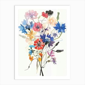 Cornflower 2 Collage Flower Bouquet Art Print