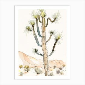 Joshua Trees In Desert Minimilist Watercolour  (4) Art Print