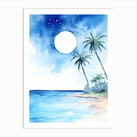 Watercolour Of Grace Bay Beach   Providenciales Turks And Caicos Islands 1 Art Print