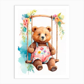 Teddy Bear On Swing Art Print