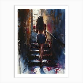 Girl On The Stairs 1 Art Print