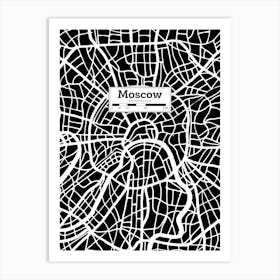 Moscow City Map — Hand-drawn map, vector black map Art Print