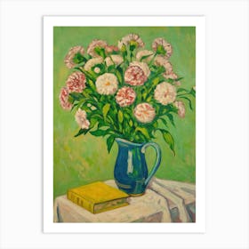 Carnations In A Blue Vase 2 Art Print