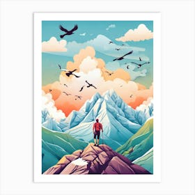 Man Standing On Top Of A Mountain Art Print