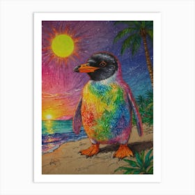 Penguin On The Beach Art Print