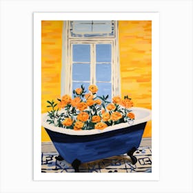 A Bathtube Full Marigold In A Bathroom 2 Art Print