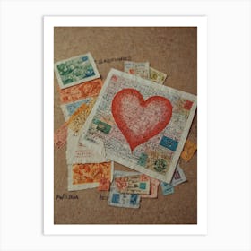 Postage Stamp Heart Art Print