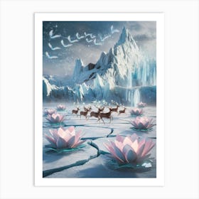 The Untamed South: A Surreal Canva Lotus Flowers In The Snow Art Print