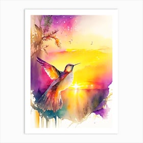 Hummingbird At Sunrise Cute Neon2 Art Print