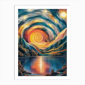 Sunset Over Lake Art Print