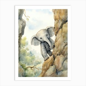 Elephant Painting Rock Climbing Watercolour 2 Art Print