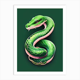 Greater Green Snake Tattoo Style Art Print