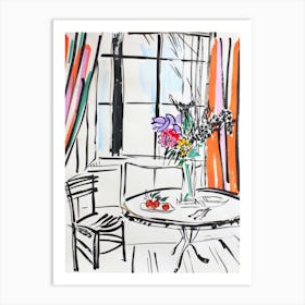 Room with Flowers on the Table. Matisse Style Interior Sketch Art Print