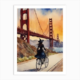 A Witch in San Francisco ~ A Witch Travels Spooky Fairytale Watercolour  Art Print