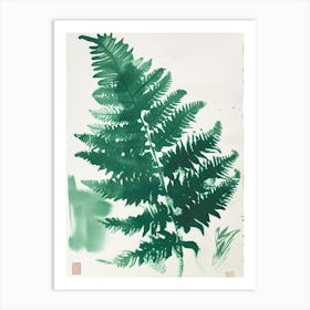 Green Ink Painting Of A Forked Fern 4 Art Print