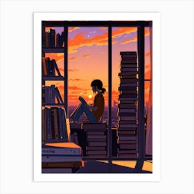 Anime Girl Reading A Book 2 Art Print