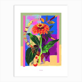 Zinnia 1 Neon Flower Collage Poster Art Print