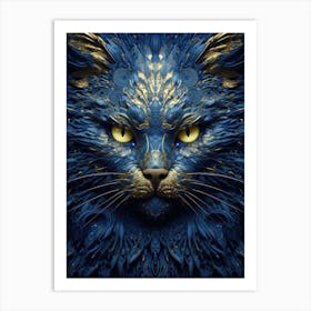 Blue Tribal Cat Art Print