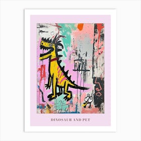 Dinosaur With Pet Blue Purple Pink 1 Poster Art Print