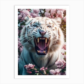 Floral white tiger roar Art Print