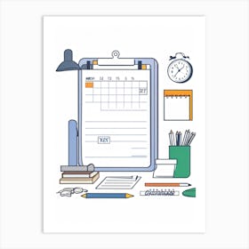 An Office Desk Laden With A Plethora Of Items Signifying A Chronically Busy Future Including Numerou (7) Art Print