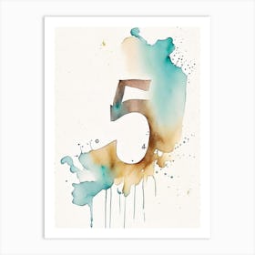 5, Number, Education Minimalist Watercolour 1 Art Print