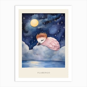 Baby Flamingo Sleeping In The Clouds Nursery Poster Art Print