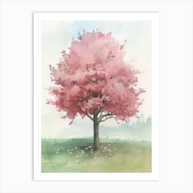 Cherry Tree Atmospheric Watercolour Painting 3 Art Print